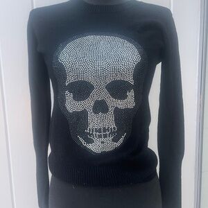 E.VIL BLACK CASHMERE CRYSTAL SKULL SWEATER SMALL